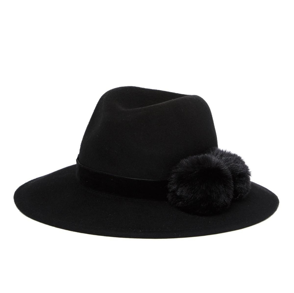 BCBGMAXAZRIA Panama Hat Double Fur Pom Velvet Band / Bought at Nordstrom Rack